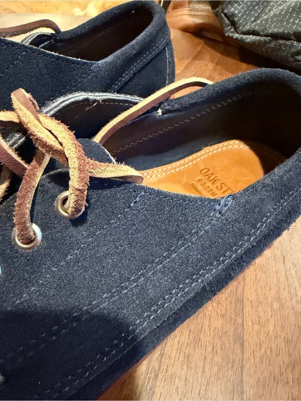 Men's Navy Suede Boat Shoes with Tan Laces